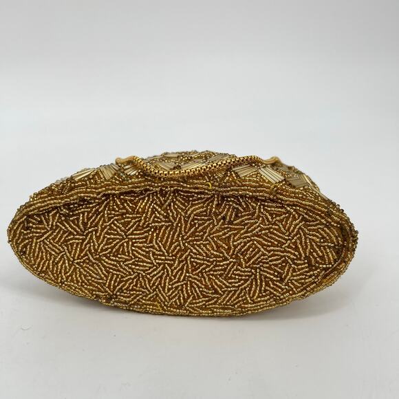 Vtg MCM Handmade Glass Beaded Hand Bag Mini Gold Clutch Kiss Lock Micro 50s 60s - Picture 6 of 10